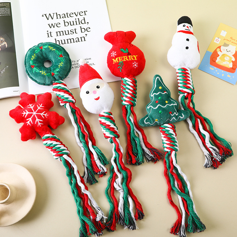 Christmas cotton rope pet plush toy teeth bite resistant